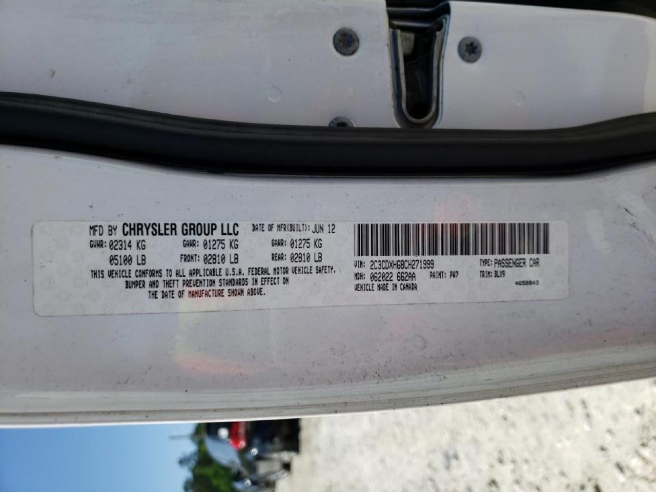 Photo 10 from auction – 2012 DODGE CHARGER SX with VIN 2C3CDXHG8CH271999