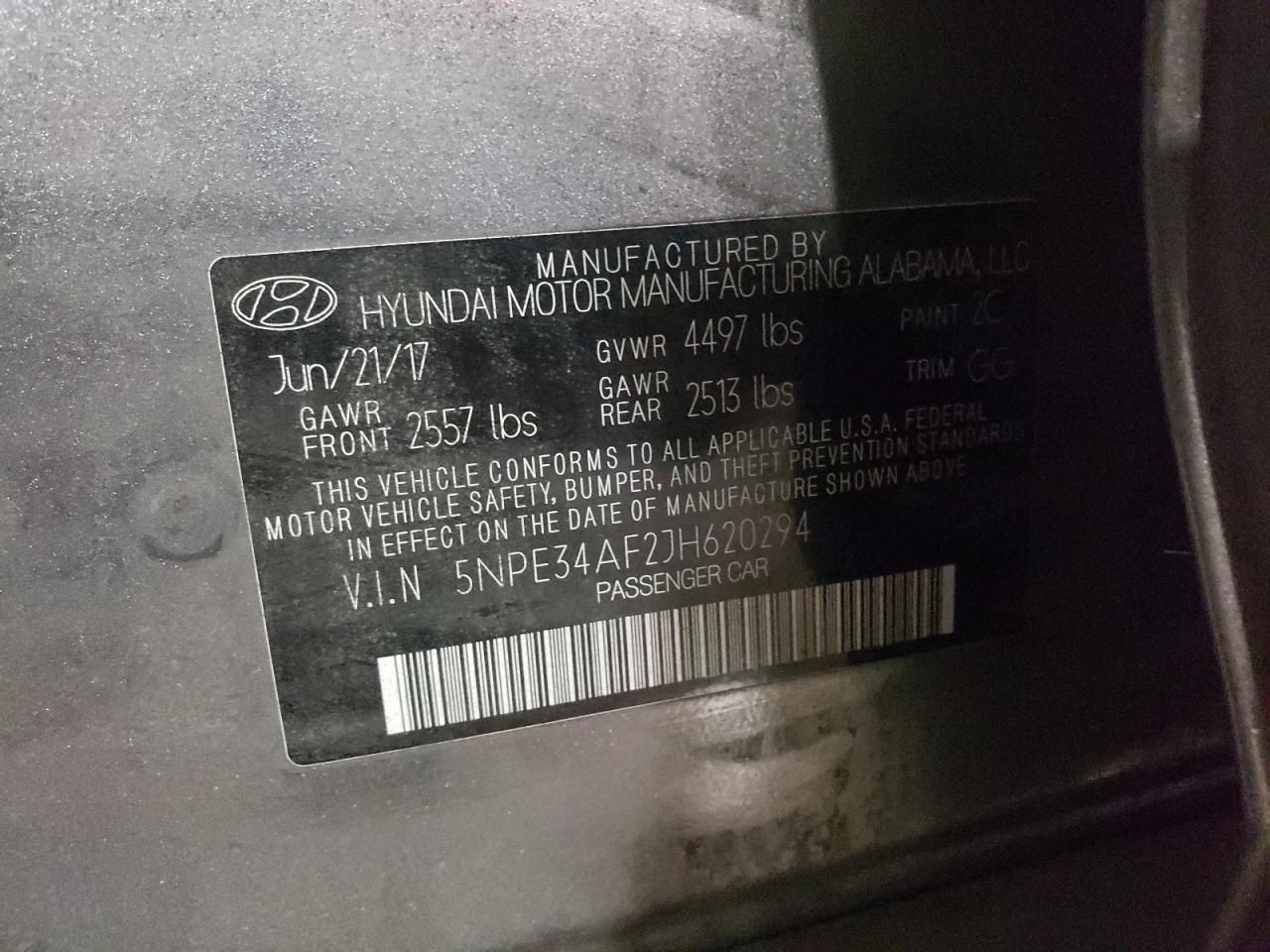 Photo 10 from auction – 2018 HYUNDAI SONATA SPO with VIN 5NPE34AF2JH620294