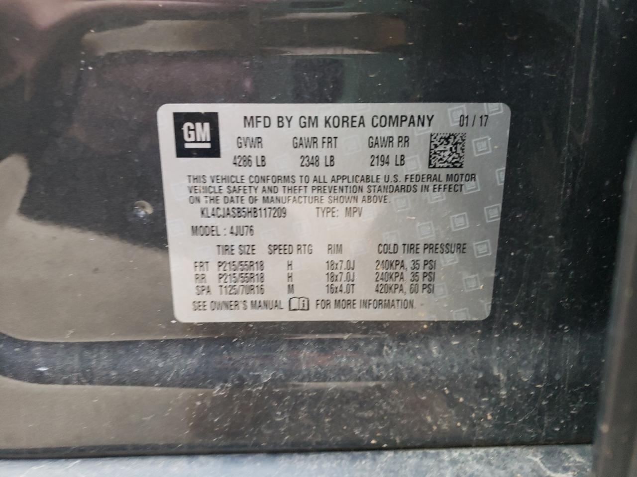 Photo 10 from auction – 2017 BUICK ENCORE PRE with VIN KL4CJASB5HB117209