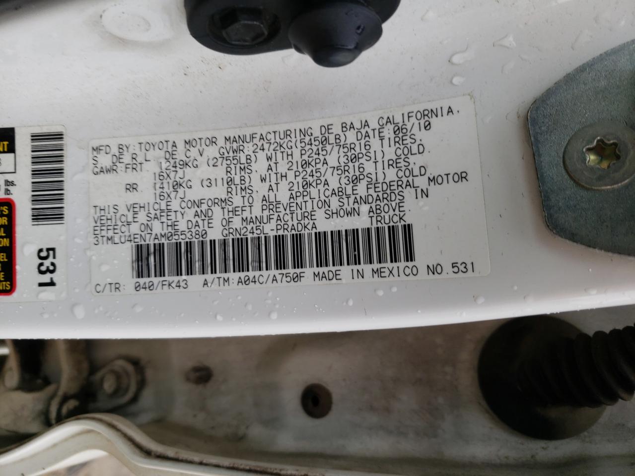 Photo 10 from auction – 2010 TOYOTA TACOMA DOU with VIN 3TMLU4EN7AM055380