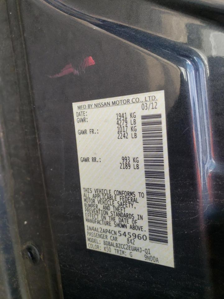 Photo 10 from auction – 2012 NISSAN ALTIMA with VIN 1N4AL2AP4CN545960