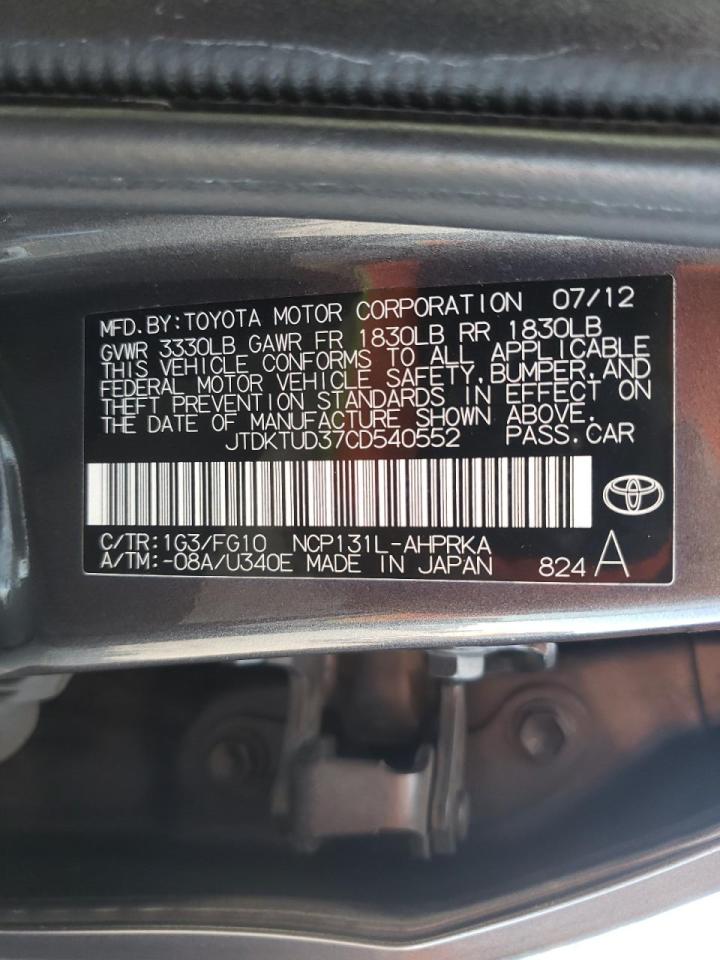 Photo 10 from auction – 2012 TOYOTA YARIS with VIN JTDKTUD37CD540552