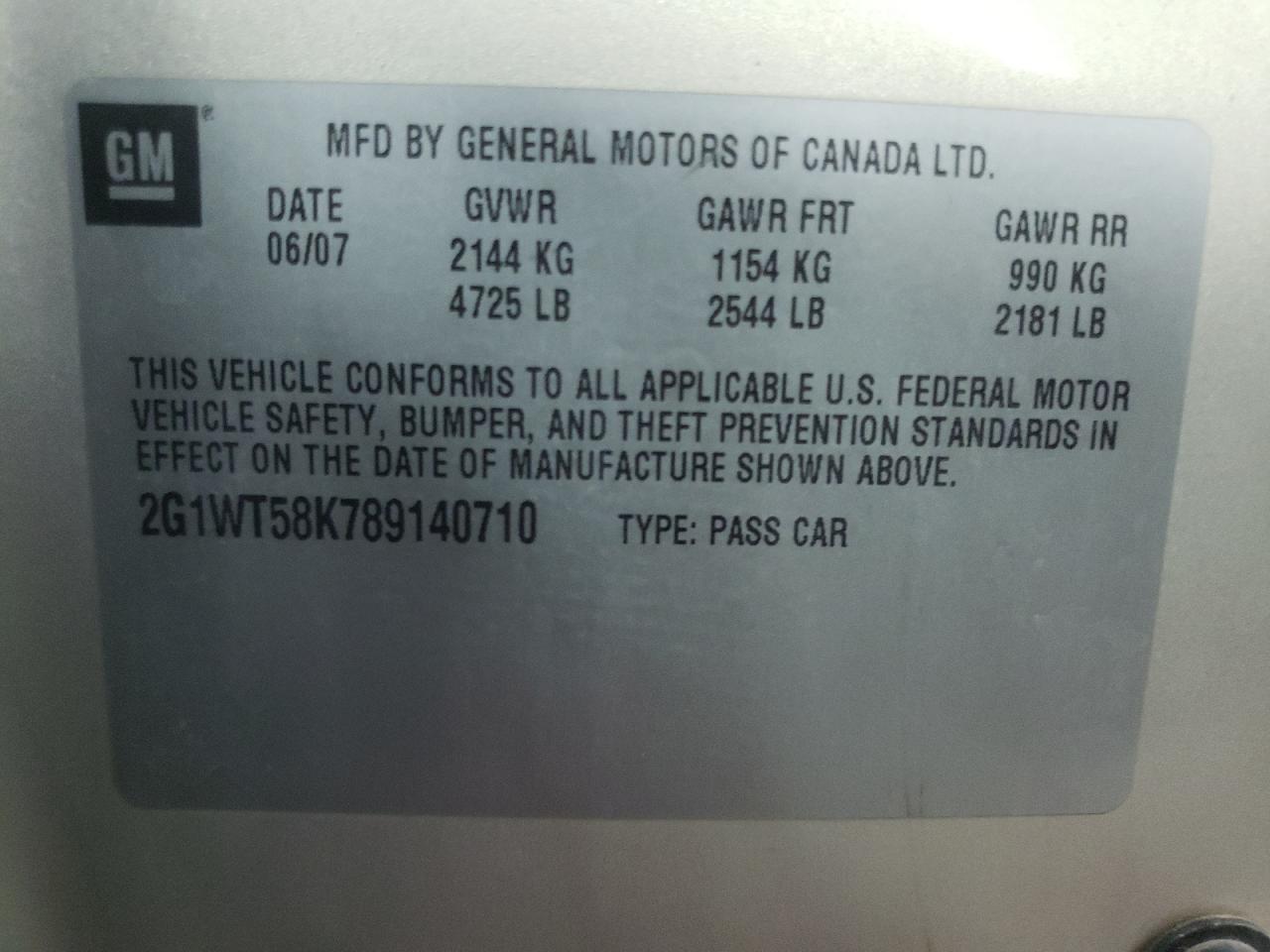 Photo 10 from auction – 2008 CHEVROLET IMPALA LT with VIN 2G1WT58K789140710