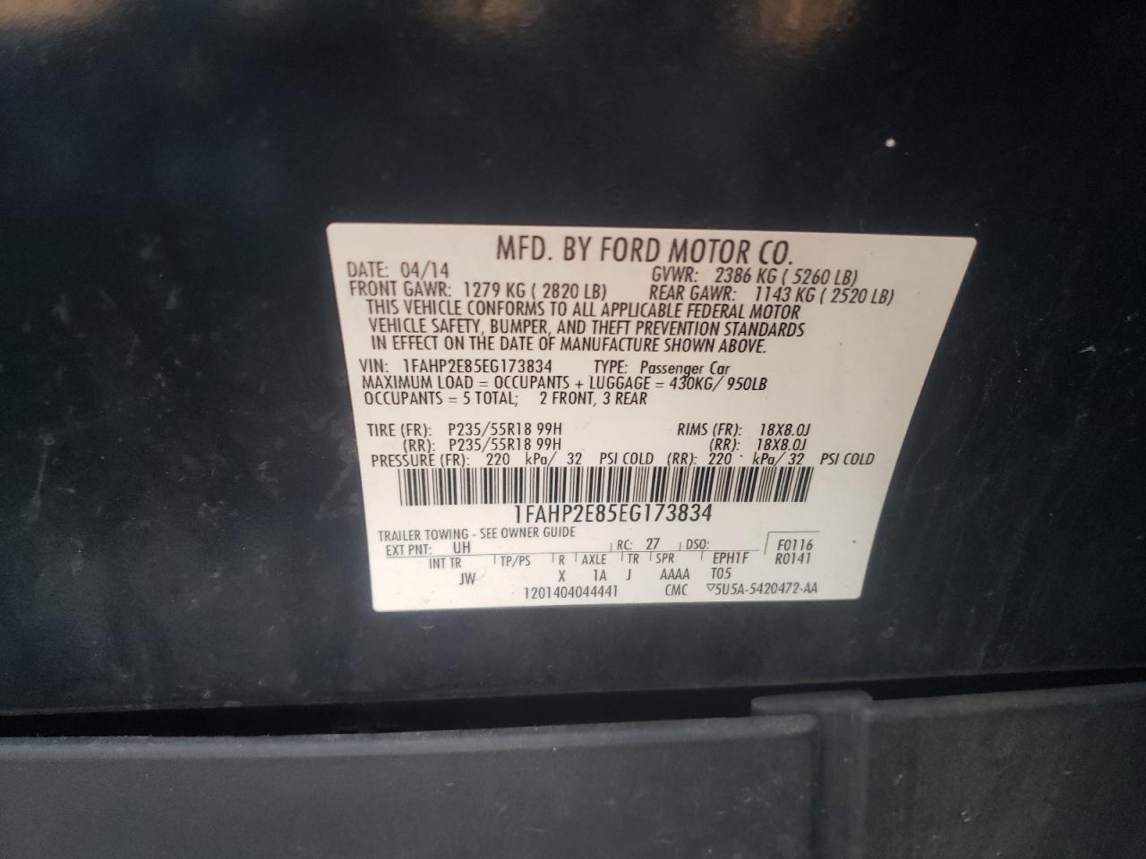 Photo 10 from auction – 2014 FORD TAURUS SEL with VIN 1FAHP2E85EG173834