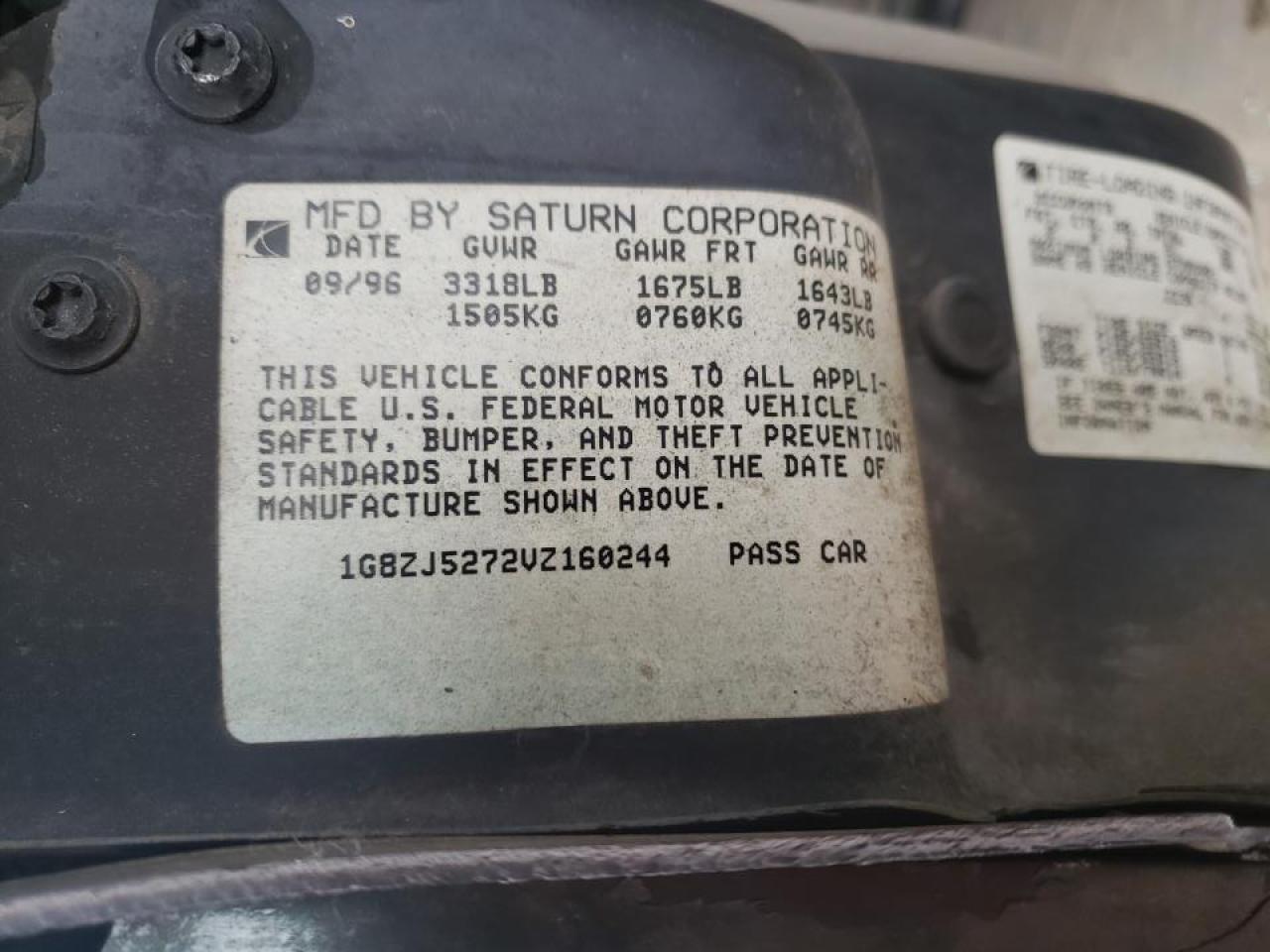 Photo 10 from auction – 1997 SATURN SL2 with VIN 1G8ZJ5272VZ160244