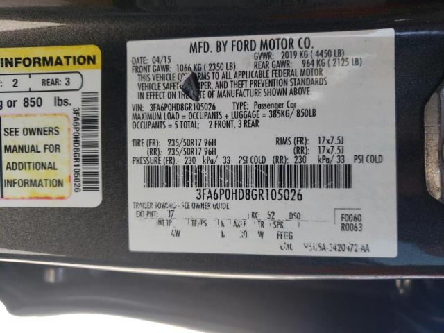 Photo 10 from auction – 2016 FORD FUSION SE with VIN 3FA6P0HD8GR105026