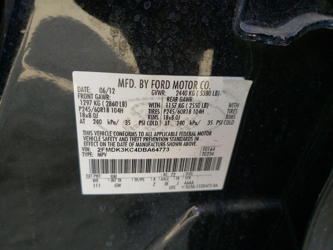 Photo 10 from auction – 2013 FORD EDGE LIMIT with VIN 2FMDK3KC4DBA64773