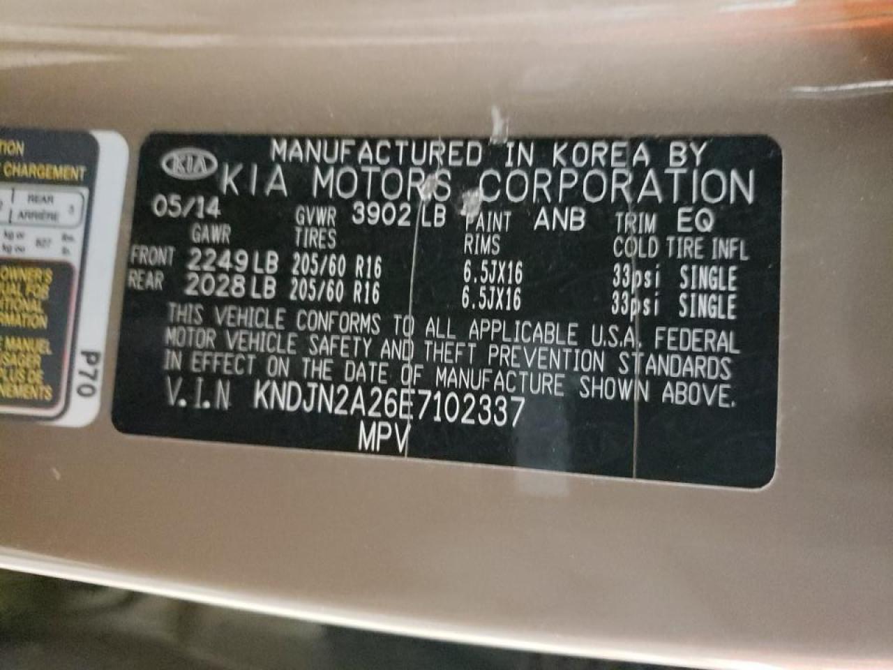 Photo 10 from auction – 2014 KIA SOUL with VIN KNDJN2A26E7102337