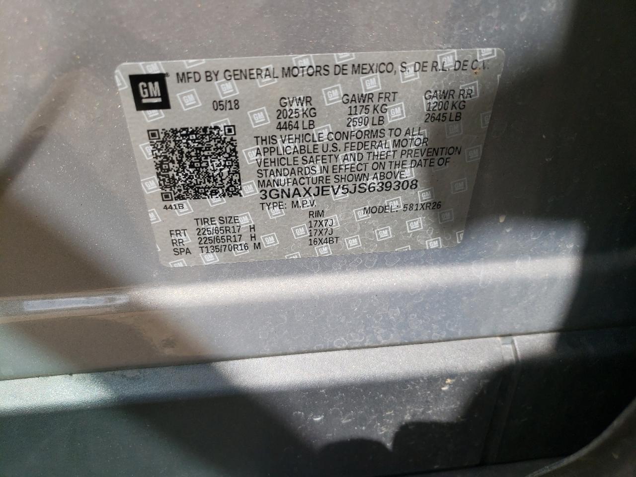 Photo 10 from auction – 2018 CHEVROLET EQUINOX LT with VIN 3GNAXJEV5JS639308