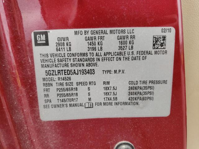 Photo 10 from auction – 2010 SATURN OUTLOOK XE with VIN 5GZLRTED5AJ193403