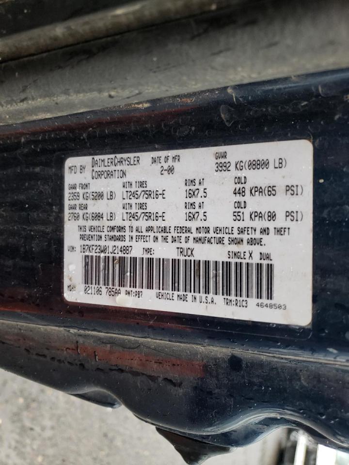 Photo 10 from auction – 2001 DODGE RAM 2500 with VIN 1B7KF23W01J214887