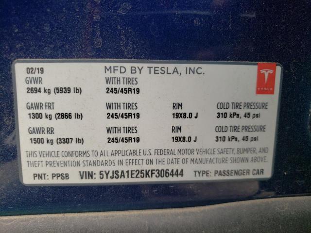 Photo 10 from auction – 2019 TESLA MODEL S with VIN 5YJSA1E25KF306444