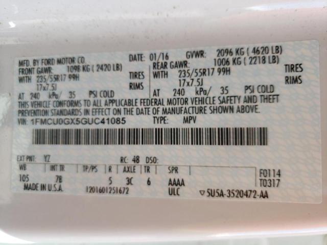 Photo 10 from auction – 2016 FORD ESCAPE SE with VIN 1FMCU0GX5GUC41085