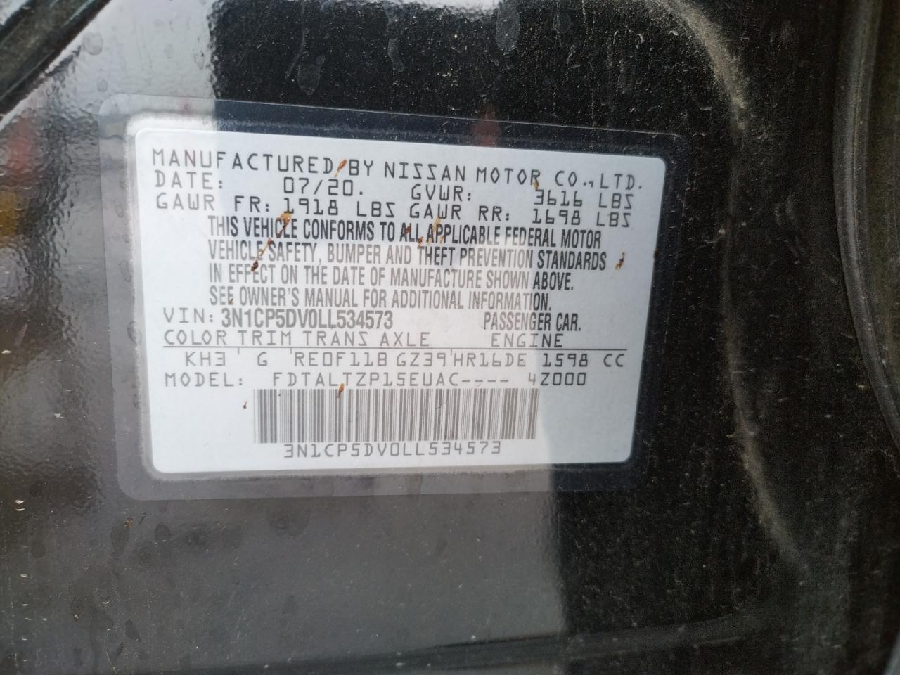 Photo 10 from auction – 2020 NISSAN KICKS SR with VIN 3N1CP5DV0LL534573