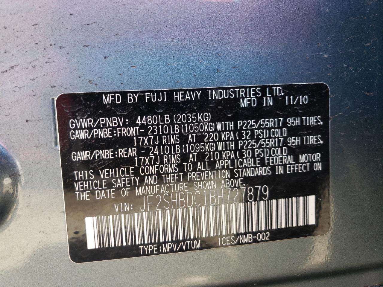 Photo 10 from auction – 2011 SUBARU FORESTER 2 with VIN JF2SHBDC1BH727879