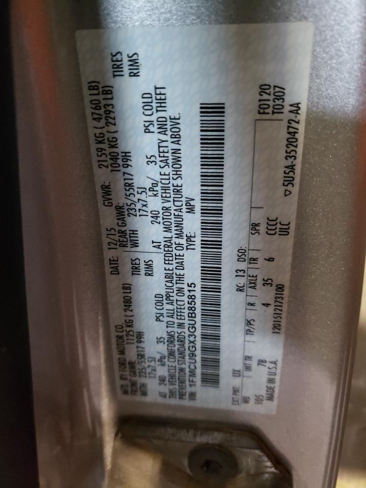 Photo 10 from auction – 2016 FORD ESCAPE with VIN 1FMCU9GX3GUB85815