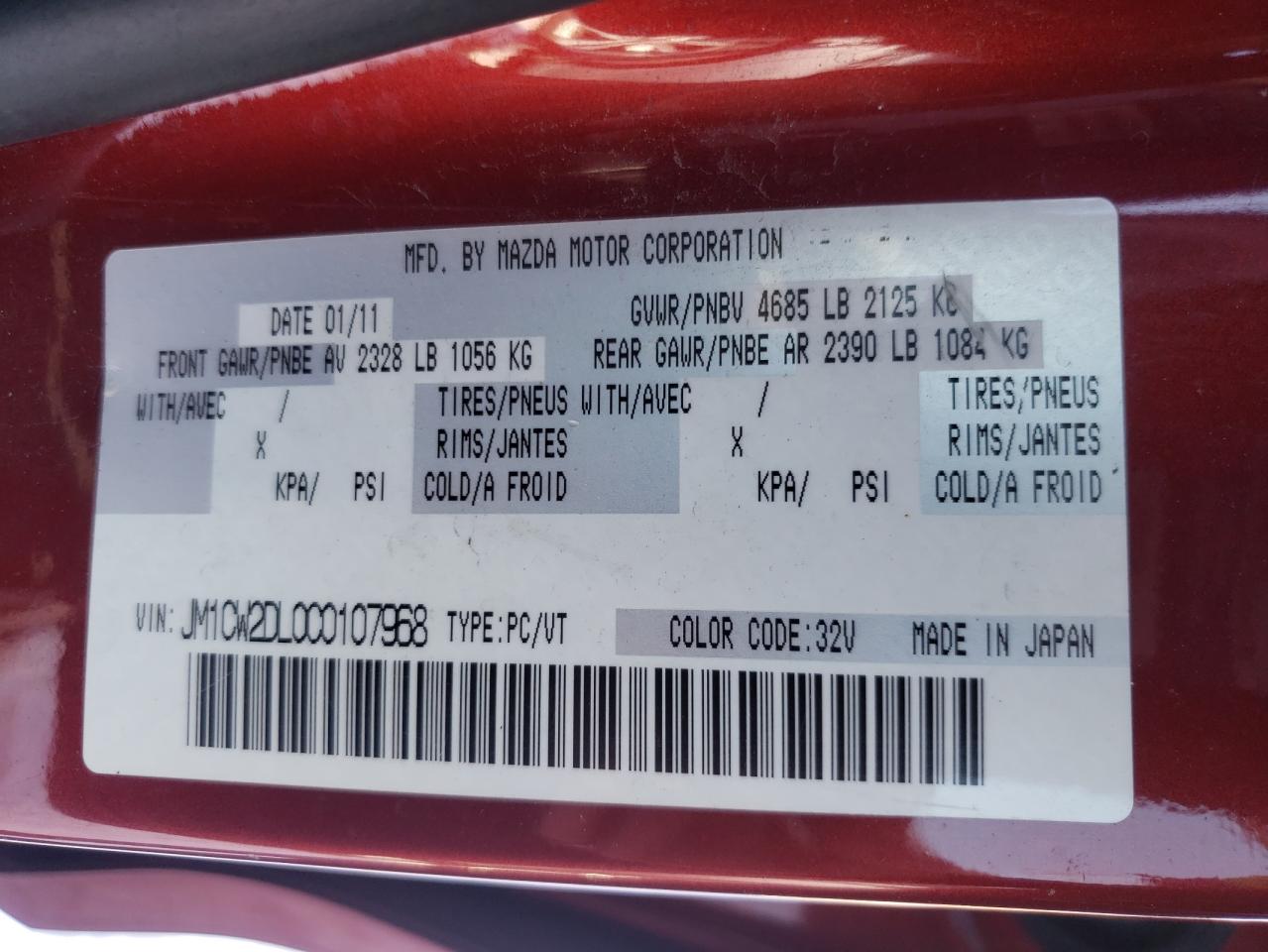 Photo 10 from auction – 2012 MAZDA 5 with VIN JM1CW2DL0C0107968