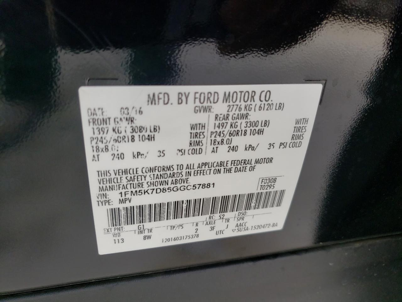 Photo 10 from auction – 2016 FORD EXPLORER X with VIN 1FM5K7D86GGC57881
