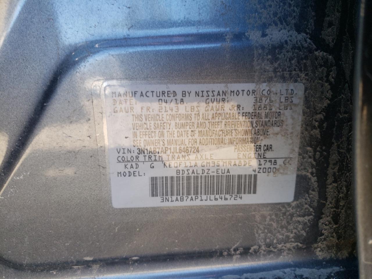 Photo 10 from auction – 2018 NISSAN SENTRA S with VIN 3N1AB7AP1JL646724