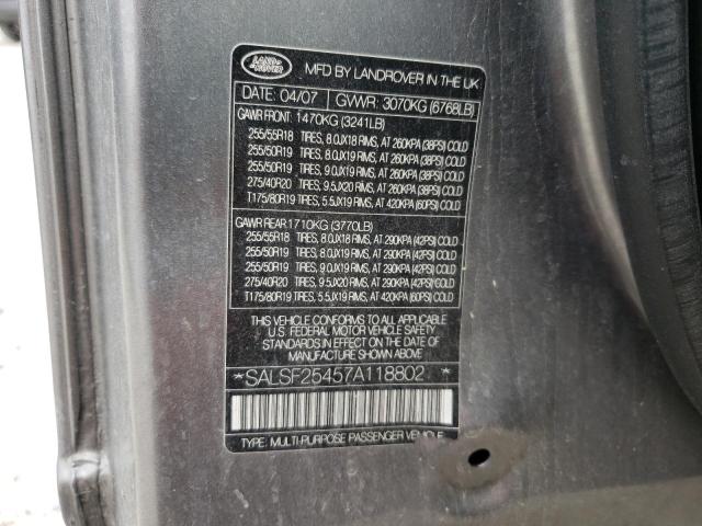 Photo 10 from auction – 2007 LAND ROVER RANGE ROVE with VIN SALSF25457A118802