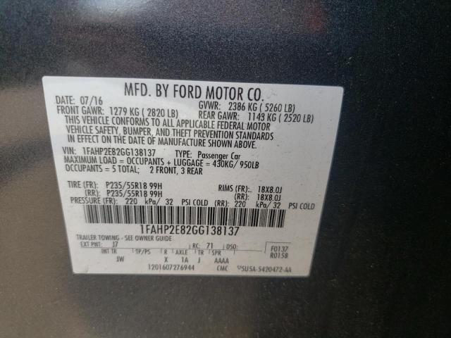 Photo 10 from auction – 2016 FORD TAURUS SEL with VIN 1FAHP2E82GG138137