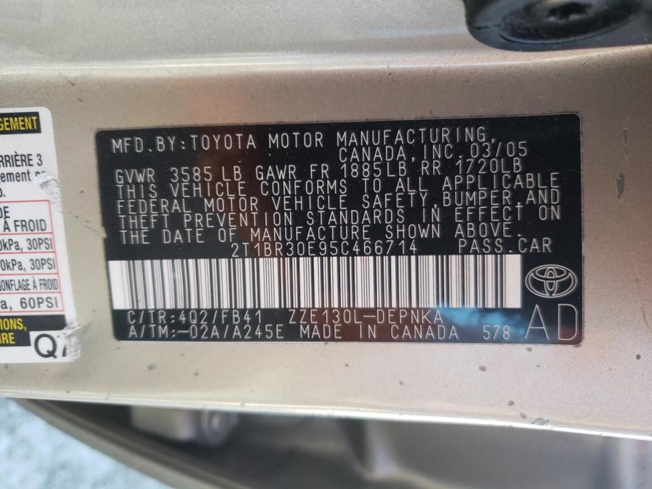 Photo 10 from auction – 2005 TOYOTA COROLLA CE with VIN 2T1BR30E95C466714