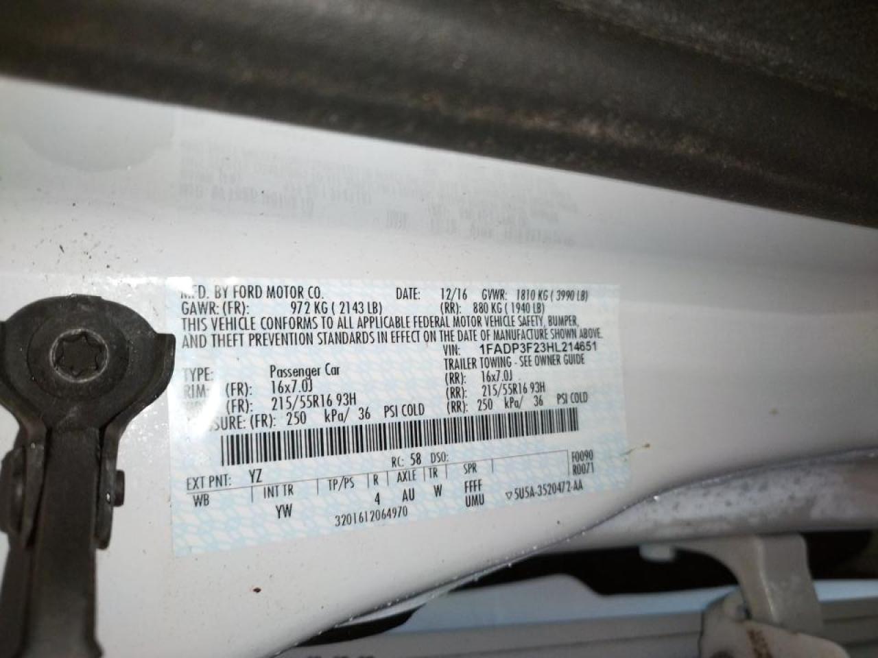 Фото 10 с аукциона – 2017 FORD FOCUS SE с VIN 1FADP3F23HL214651