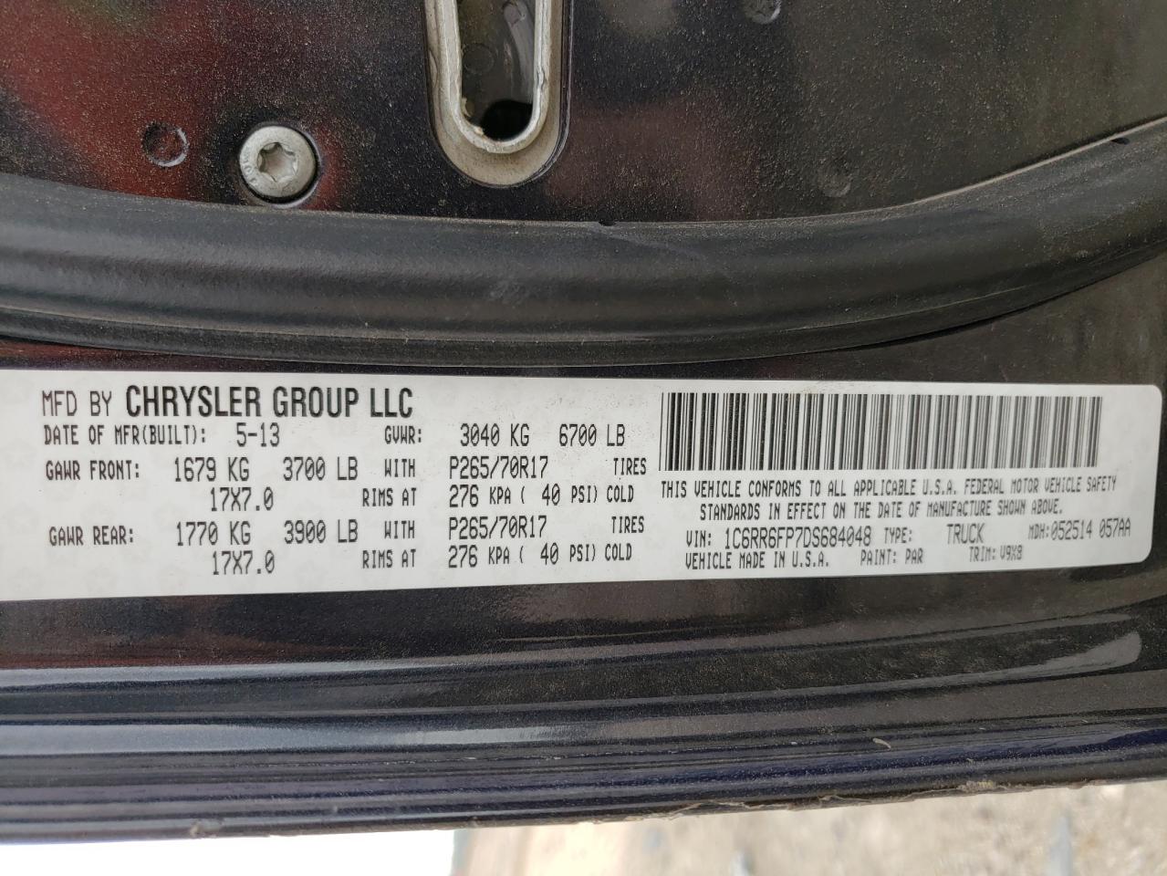 Photo 10 from auction – 2013 RAM 1500 ST with VIN 1C6RR6FP7DS684048