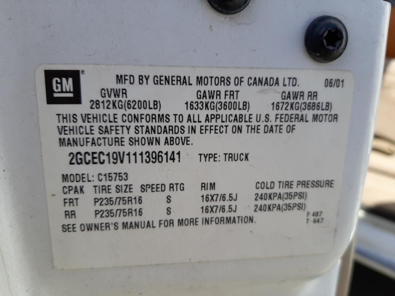 Photo 10 from auction – 2001 CHEVROLET SILVERADO with VIN 2GCEC19V111396141