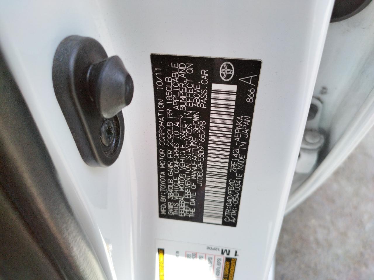 Photo 10 from auction – 2011 TOYOTA COROLLA BA with VIN JTDBU4EE8B9165298