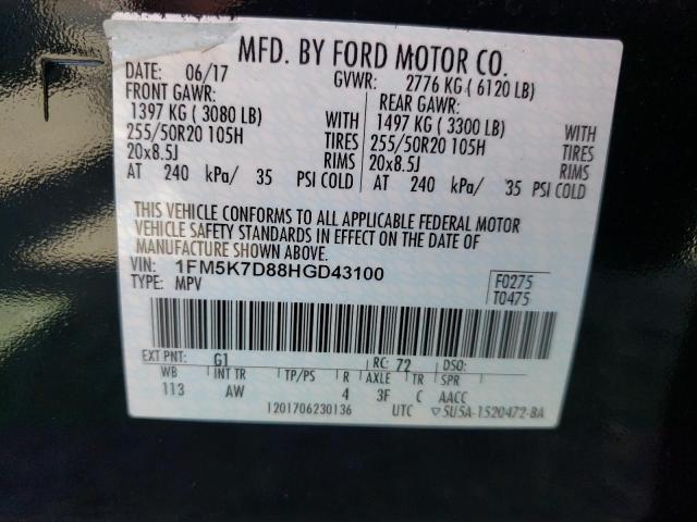 Photo 10 from auction – 2017 FORD EXPLORER X with VIN 1FM5K7D88HGD43100