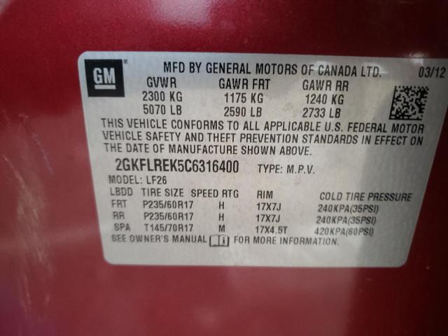 Photo 10 from auction – 2012 GMC TERRAIN SL with VIN 2GKFLREK5C6316400