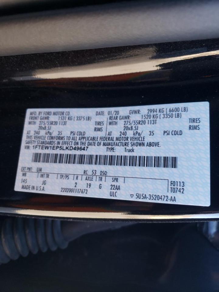 Photo 10 from auction – 2020 FORD F150 SUPER with VIN 1FTEW1EP5LKD49647