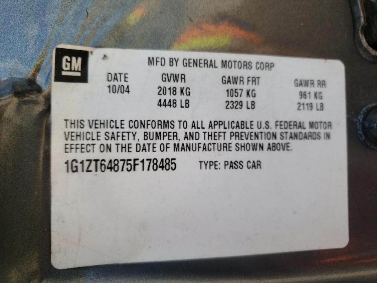 Photo 10 from auction – 2005 CHEVROLET MALIBU MAX with VIN 1G1ZT64875F178485
