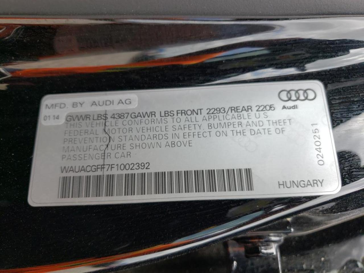Photo 10 from auction – 2015 AUDI A3 PREMIUM with VIN WAUACGFF7F1002392