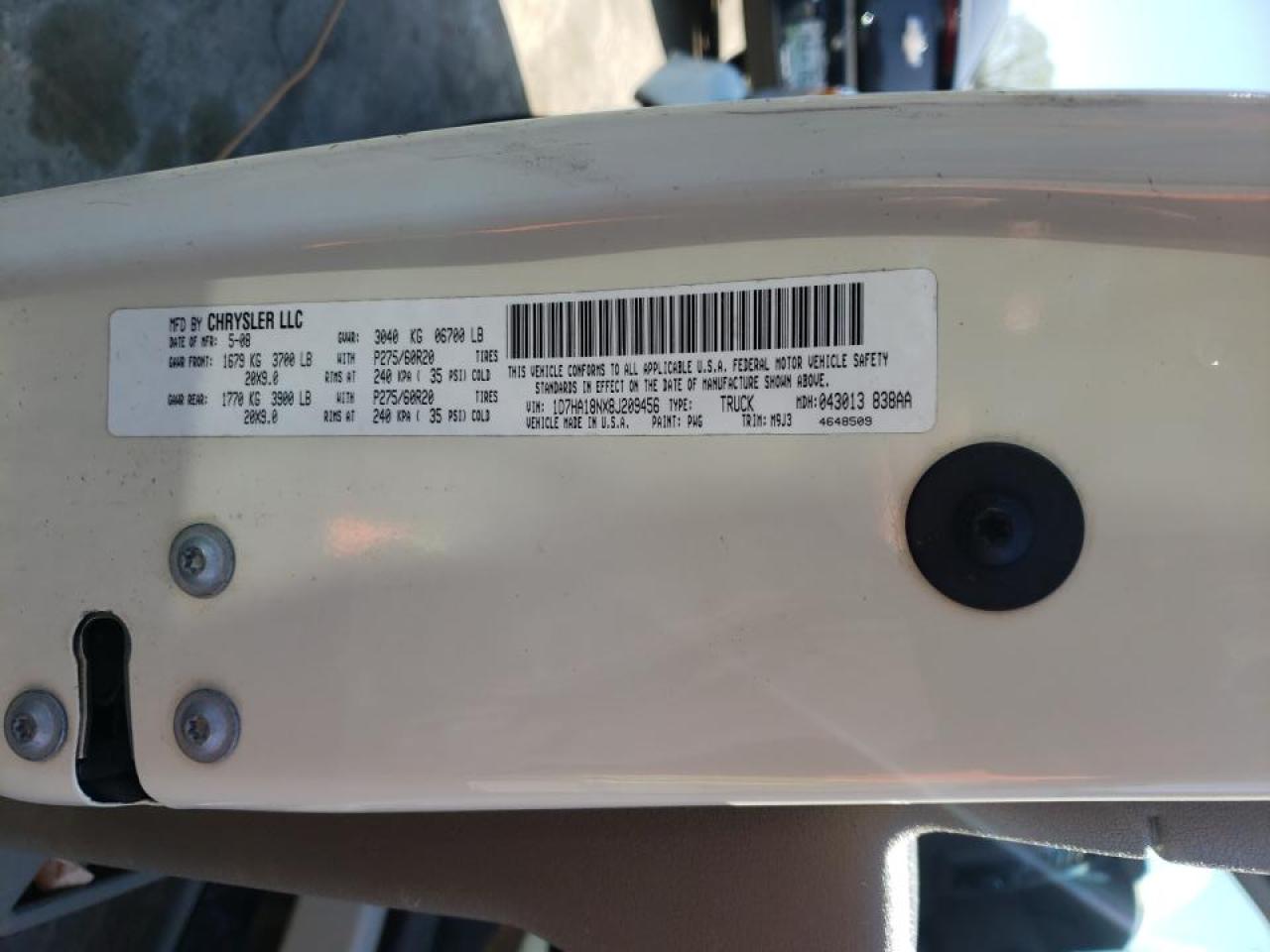 Photo 10 from auction – 2008 DODGE RAM 1500 S with VIN 1D7HA18NX8J209456