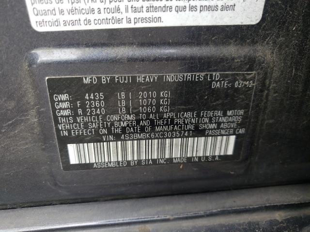 Photo 10 from auction – 2012 SUBARU LEGACY 2.5 with VIN 4S3BMBK6XC3035741