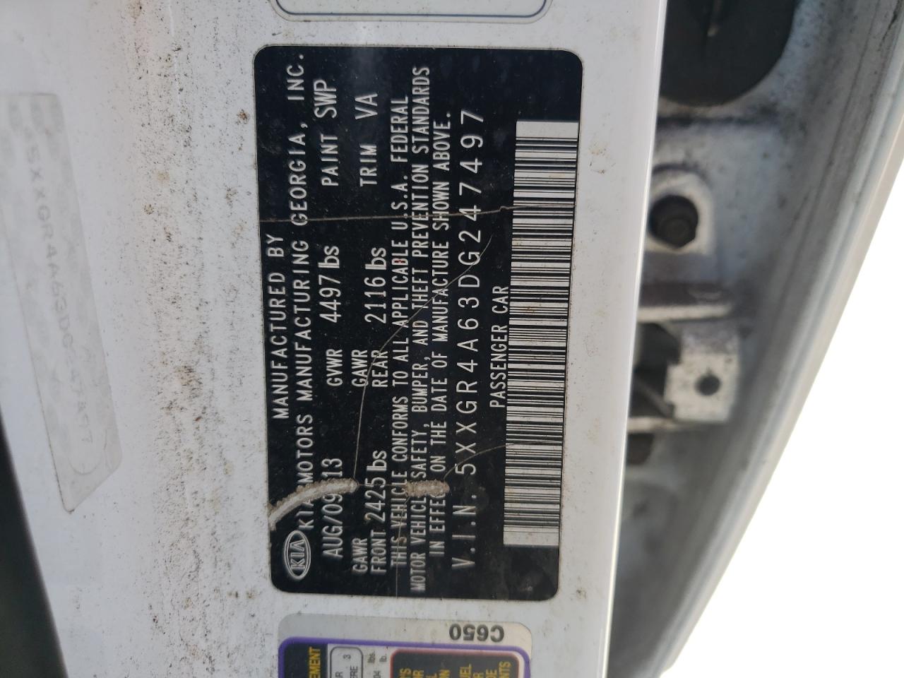 Photo 10 from auction – 2013 KIA OPTIMA SX with VIN 5XXGR4A63DG247497