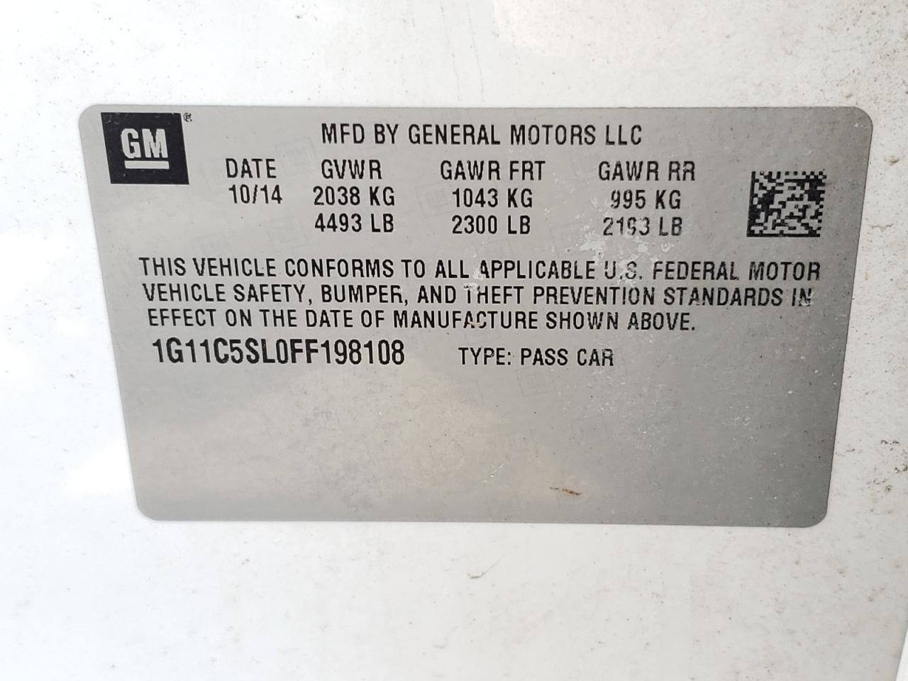 Photo 10 from auction – 2015 CHEVROLET MALIBU 1LT with VIN 1G11C5SL0FF198108