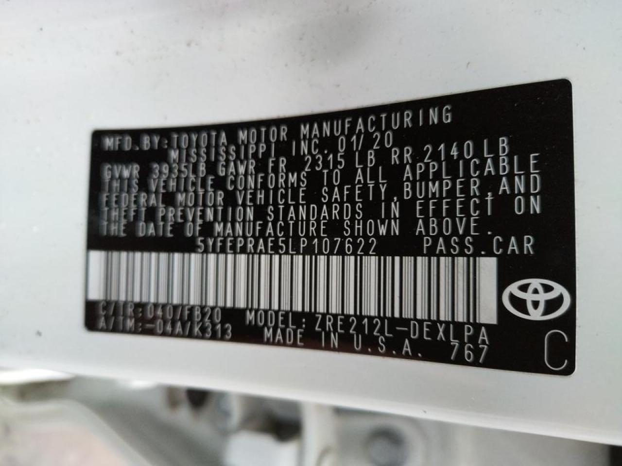 Photo 10 from auction – 2020 TOYOTA COROLLA LE with VIN 5YFEPRAE5LP107622