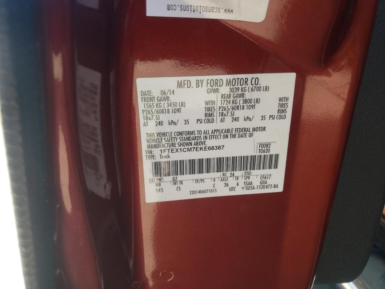 Photo 10 from auction – 2014 FORD F150 SUPER with VIN 1FTEX1CM7EKE68387