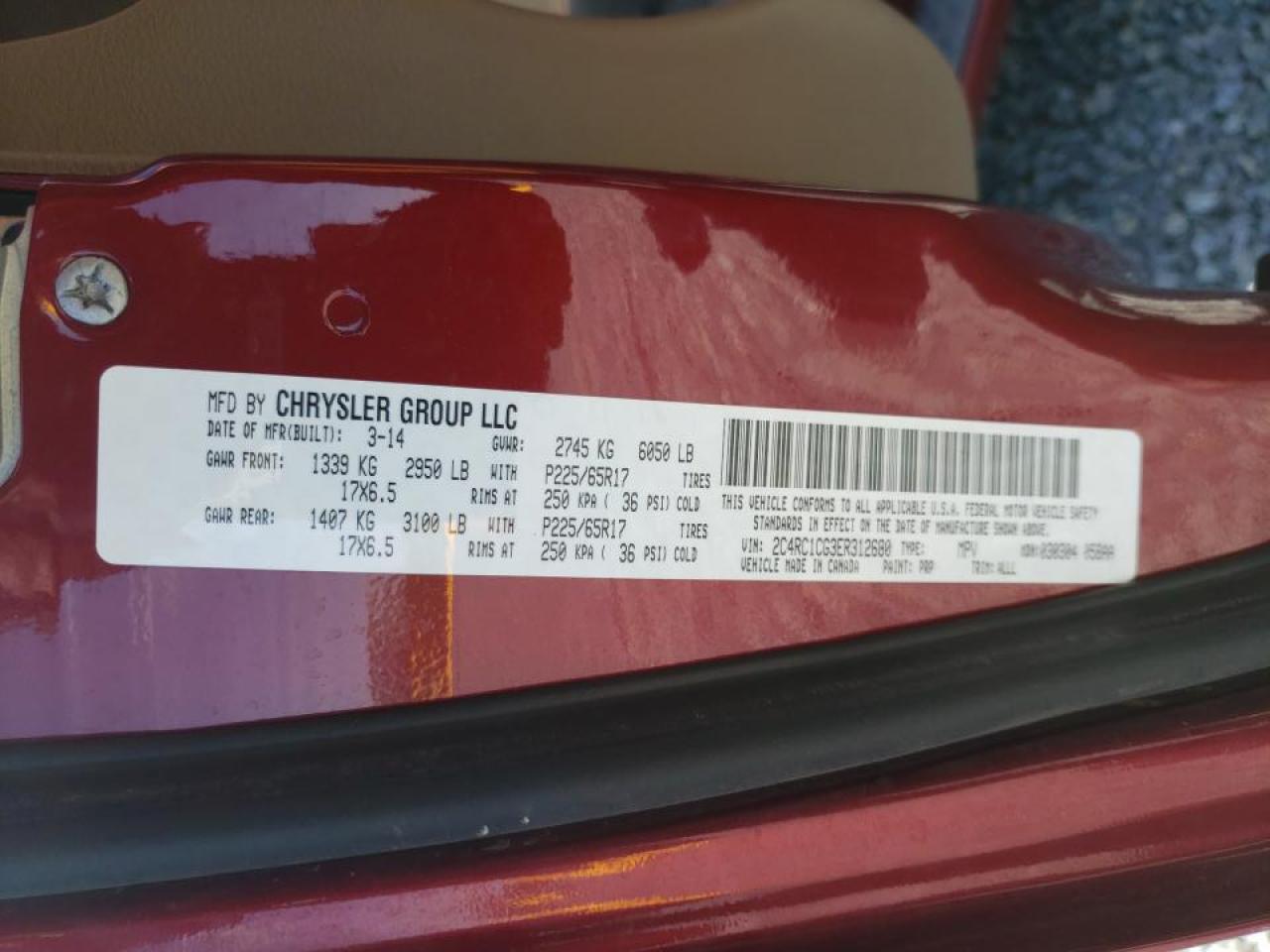 Photo 10 from auction – 2014 CHRYSLER TOWN & COU with VIN 2C4RC1CG3ER312680