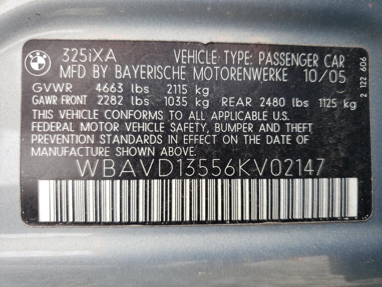 Photo 10 from auction – 2006 BMW 325 XI with VIN WBAVD13556KV02147