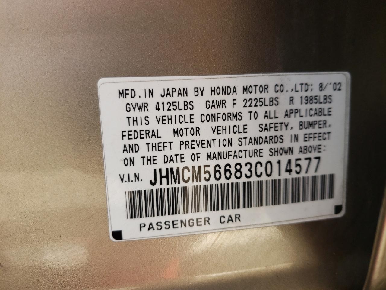 Photo 10 from auction – 2003 HONDA ACCORD EX with VIN JHMCM56683C014577