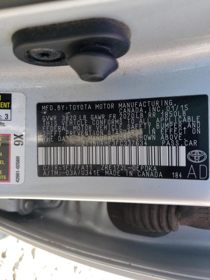Photo 10 from auction – 2015 TOYOTA COROLLA L with VIN 2T1BURHE3FC337634