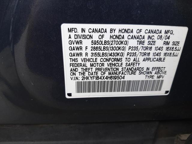 Photo 10 from auction – 2004 HONDA PILOT EX with VIN 2HKYF184X4H619504