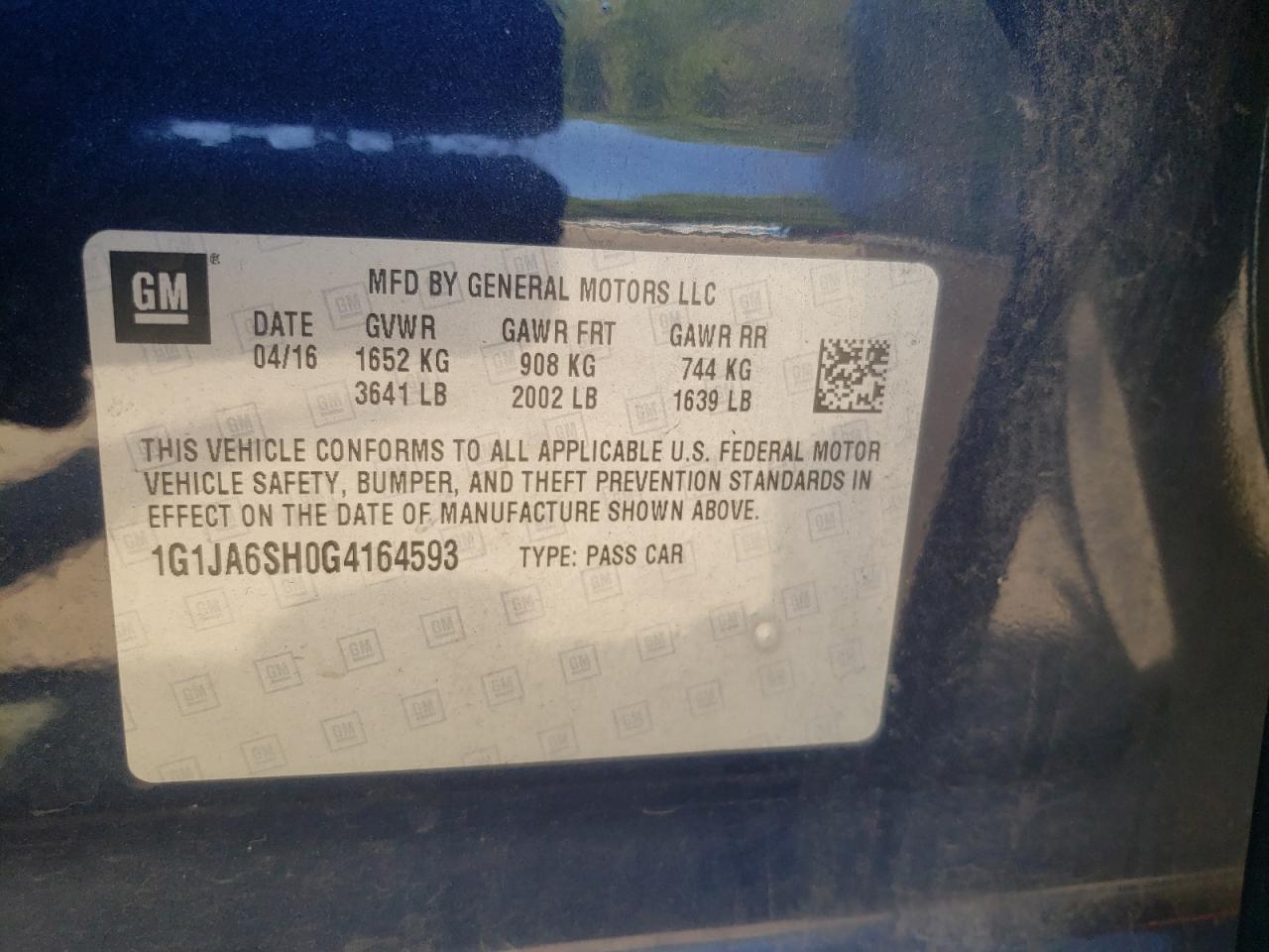 Photo 10 from auction – 2016 CHEVROLET SONIC with VIN 1G1JA6SH0G4164593