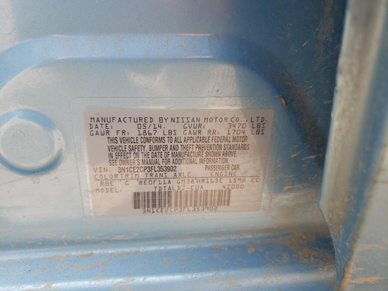 Photo 10 from auction – 2015 NISSAN VERSA NOTE with VIN 3N1CE2CP3FL353902