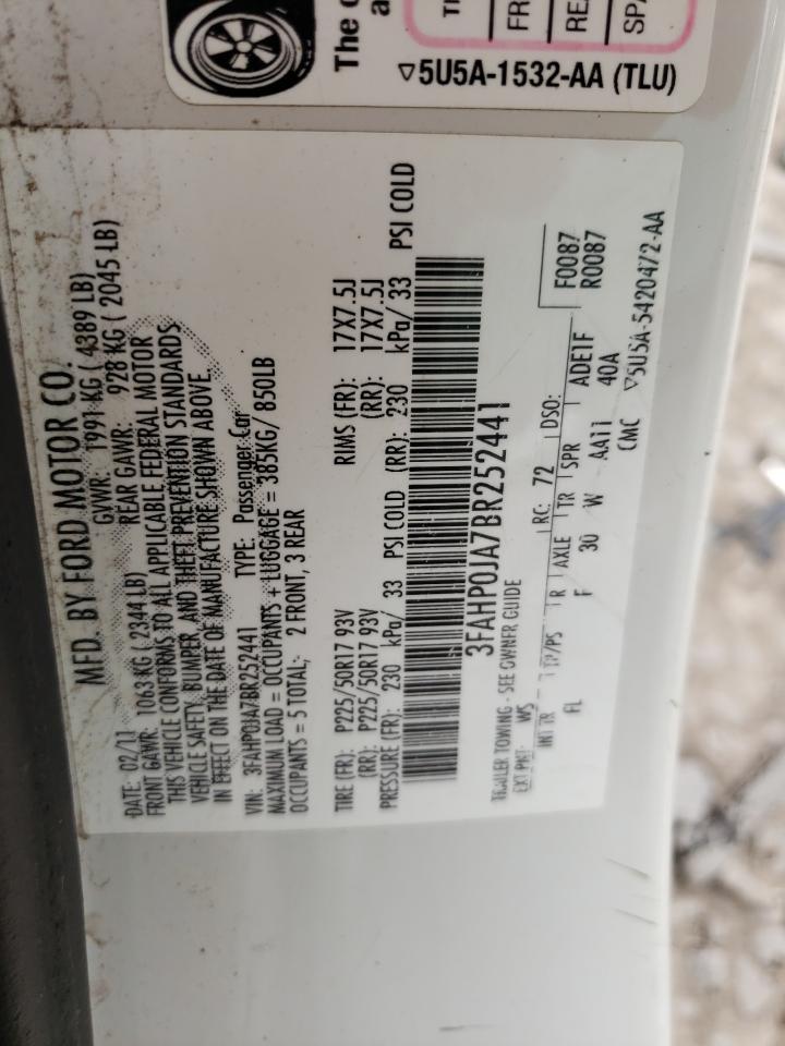 Photo 10 from auction – 2011 FORD FUSION SEL with VIN 3FAHP0JA7BR252441