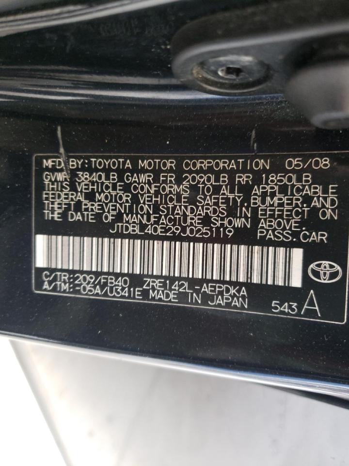 Photo 10 from auction – 2009 TOYOTA COROLLA BA with VIN JTDBL40E29J025119